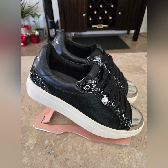 Kurt Geiger London Lana Embossed Leather Trim Metallic Cap Toe Sneakers.  S-42 - Picture 4 of 9